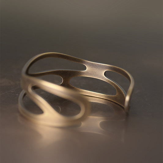Artisan Hollow-Out "Eternal Wave" Brass Cuff Bracelet