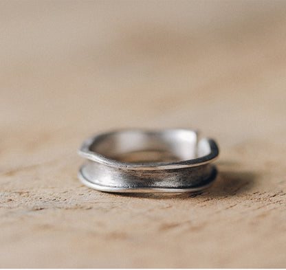 Artisan Matte 925 Sterling Silver Wavy Adjustable Ring