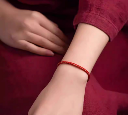 Hand-Braided Red String Cinnabar Bracelet for Luck & Protection