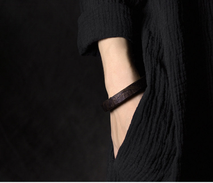 Hand-Textured African Ebony Cuff Bracelet with Seamless Brass Inlay