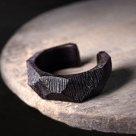Hand-Sculpted African Ebony Ergonomic Wooden Cuff Bracelet