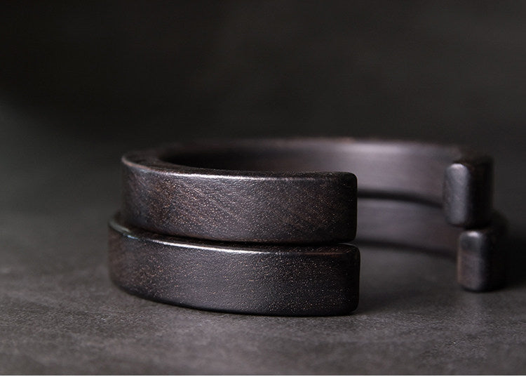 Hand-Polished Solid Ebony Wood Cuff Bracelet - Minimalist Grounding Bangle