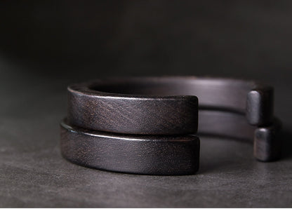 Hand-Polished Solid Ebony Wood Cuff Bracelet - Minimalist Grounding Bangle