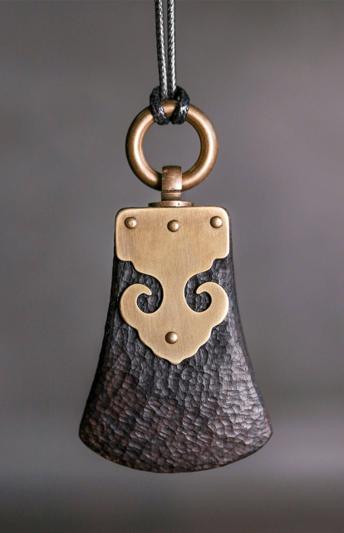 Hand-Textured Ebony and Vintage Brass Artisan Pendant