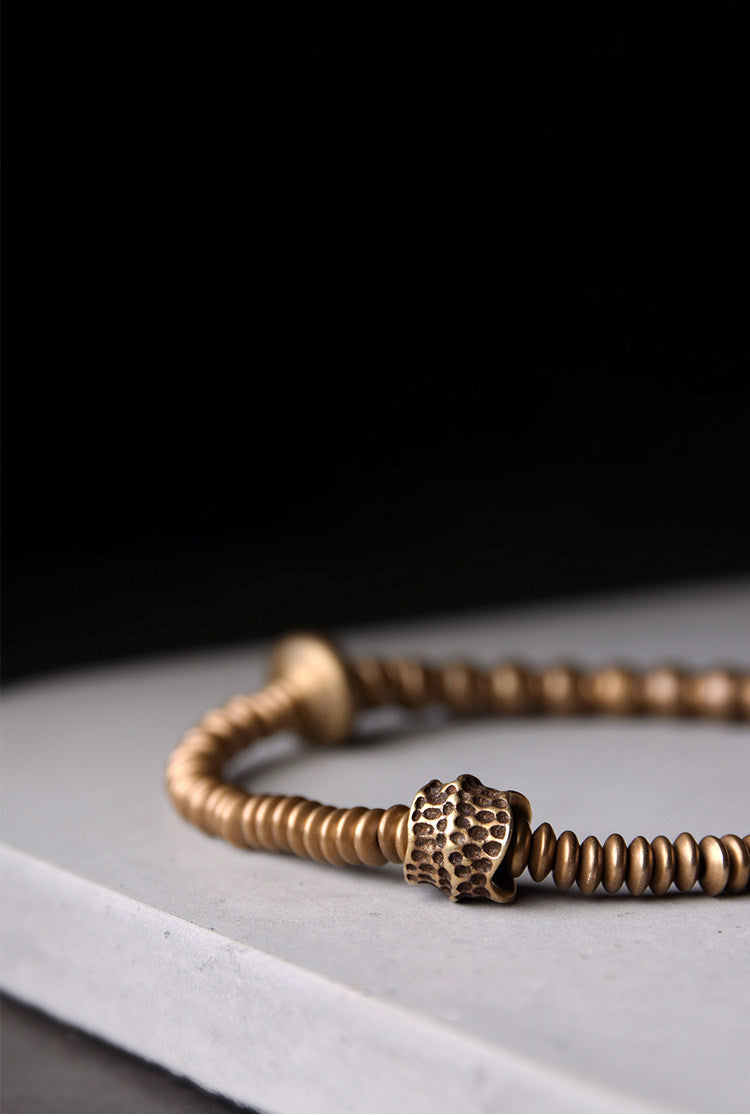 Men's Vintage Brass Beaded Bracelet with Distressed Antique Finish