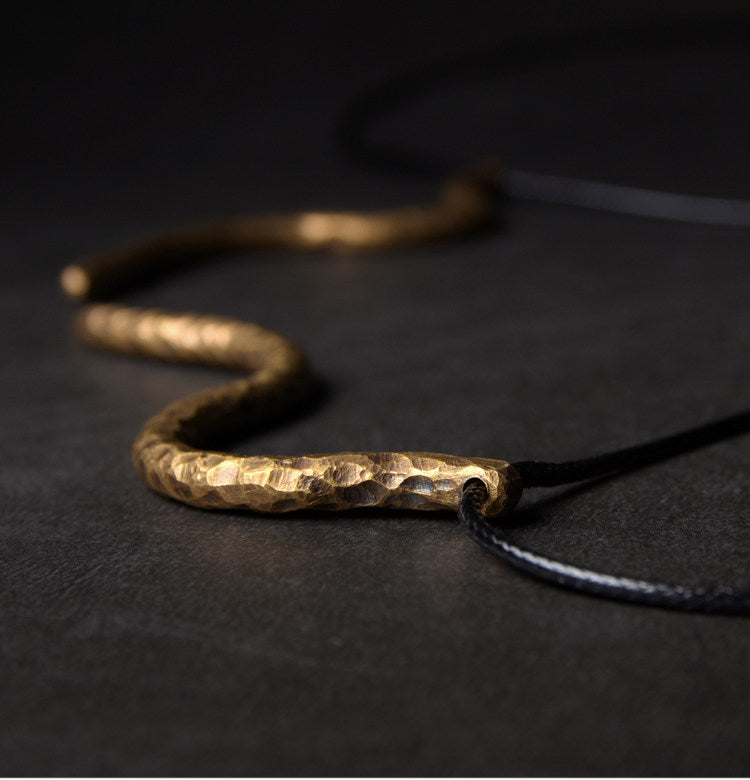 "Eternal Flow" Long Hammered Brass Necklace