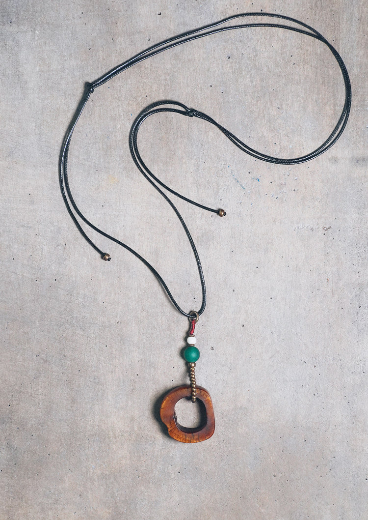 Hand-Carved Tibetan Ox Bone & Green Agate Spiritual Necklace