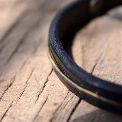 Hand-Dyed Vegetable Tanned Leather and Hammered Brass Bangle Bracelet