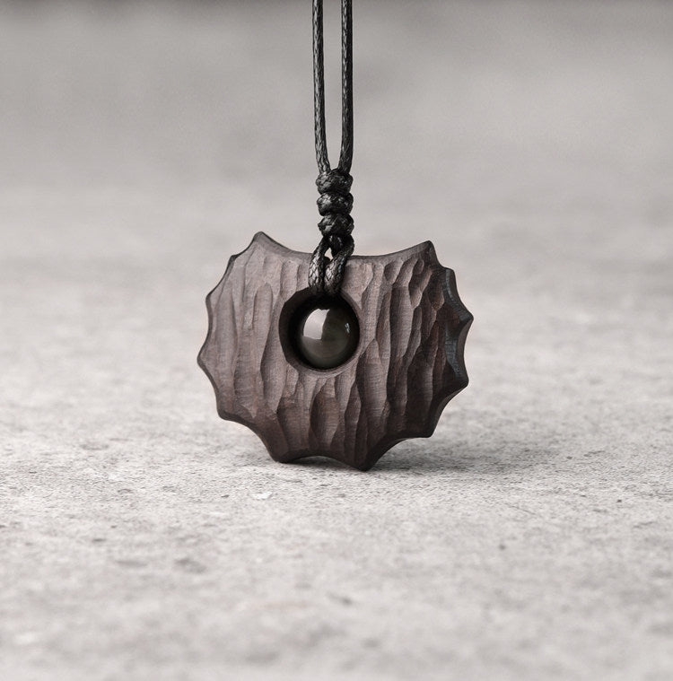 "The Watcher" Rainbow Eye Obsidian & Ebony Wooden Necklace