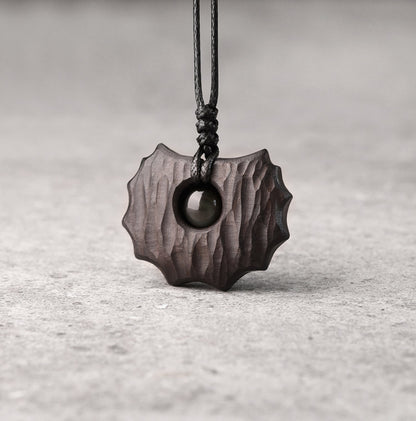 "The Watcher" Rainbow Eye Obsidian & Ebony Wooden Necklace