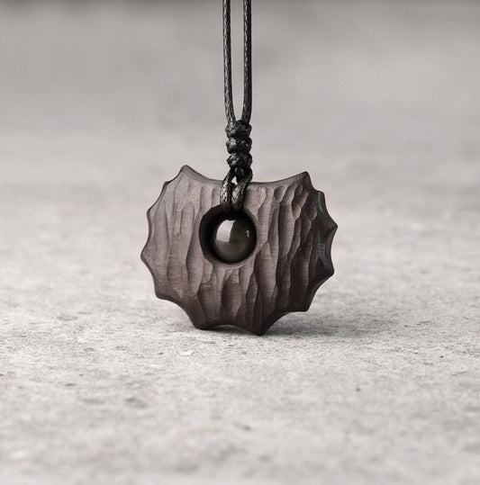 "The Watcher" Rainbow Eye Obsidian & Ebony Wooden Necklace