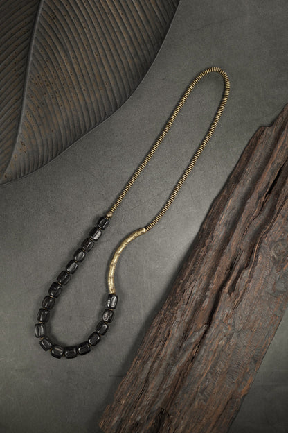 Black Ebony Wood & Coiled Brass Triple Layer Bracelet (Men's Industrial Style)