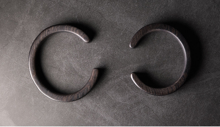 Hand-Polished Solid Ebony Wood Cuff Bracelet - Minimalist Grounding Bangle