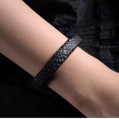 Hand-Carved African Ebony Cuff Bracelet with Meteorite Crater Texture