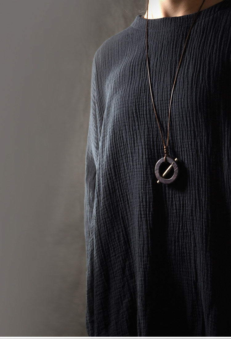 Geometric Ebony and Hammered Brass Wooden Necklace