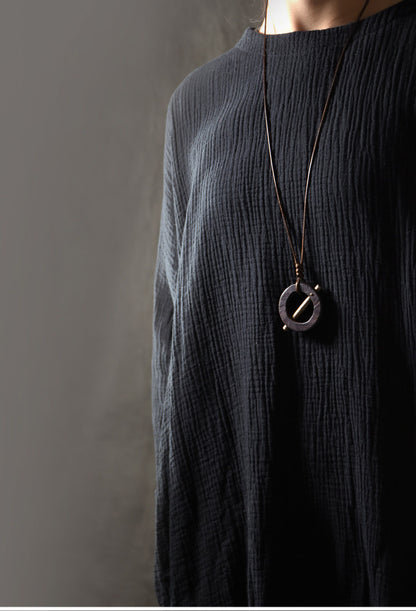 Geometric Ebony and Hammered Brass Wooden Necklace