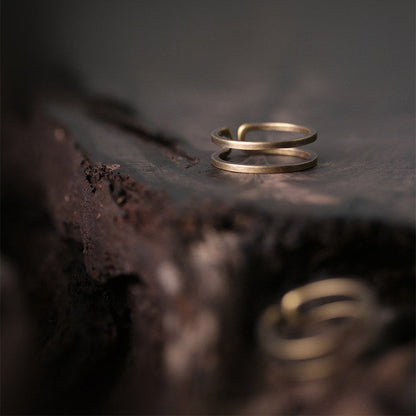 Artisan Double-Layered Wavy & V-Shape Brass Rings