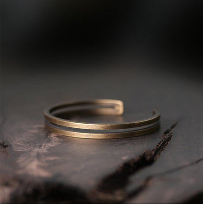 Artisan Dual-Line Minimalist Brass Cuff Bracelet