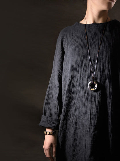 Hand-Carved Ebony and Vintage Brass Wood Pendant Necklace