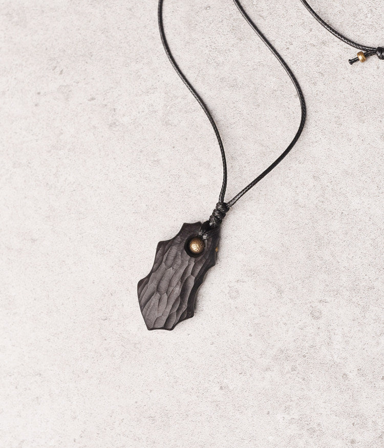 "Midnight Guardian" Hand-Carved Ebony Wooden Necklace