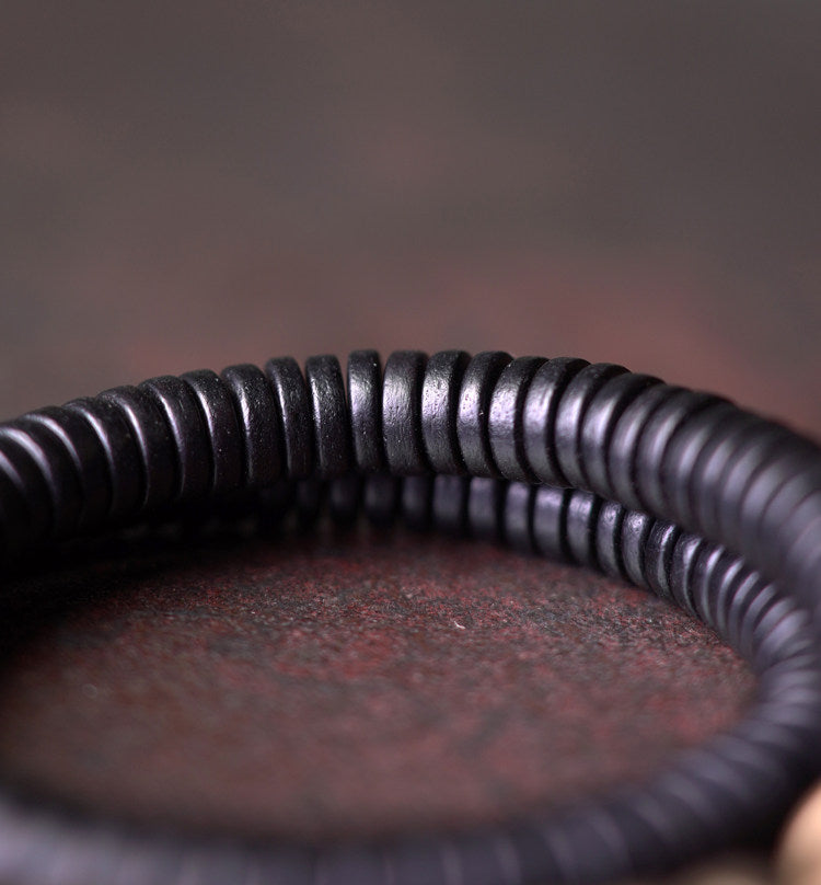 Black Ebony & Textured Vintage Brass 2-Wrap Bracelet (Industrial Style)