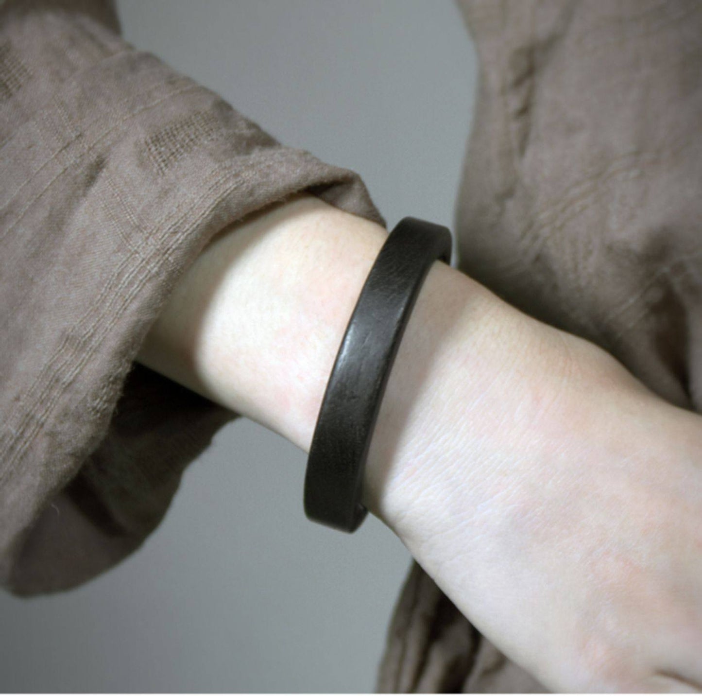 Hand-Polished Solid Ebony Wood Cuff Bracelet - Minimalist Grounding Bangle