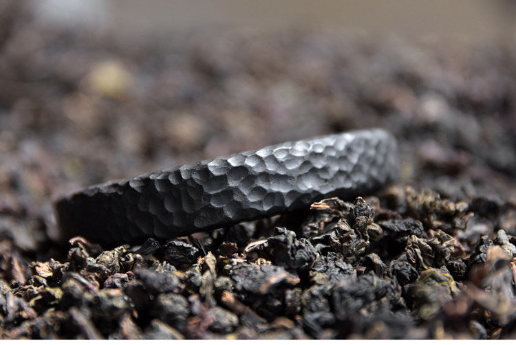 Hand-Carved African Ebony Cuff Bracelet with Meteorite Crater Texture