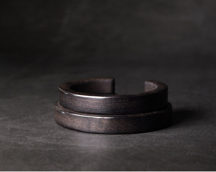 Hand-Polished Solid Ebony Wood Cuff Bracelet - Minimalist Grounding Bangle