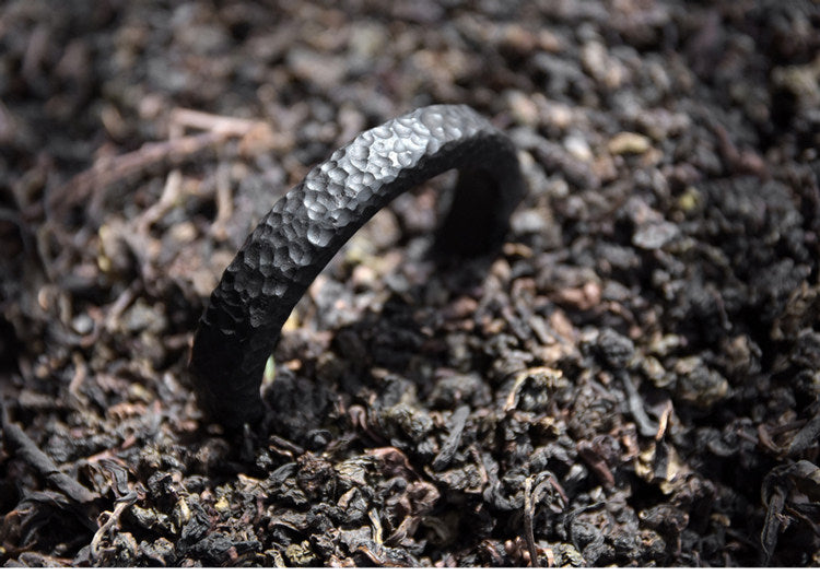 Hand-Carved African Ebony Cuff Bracelet with Meteorite Crater Texture