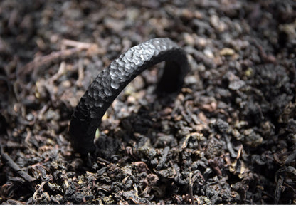 Hand-Carved African Ebony Cuff Bracelet with Meteorite Crater Texture
