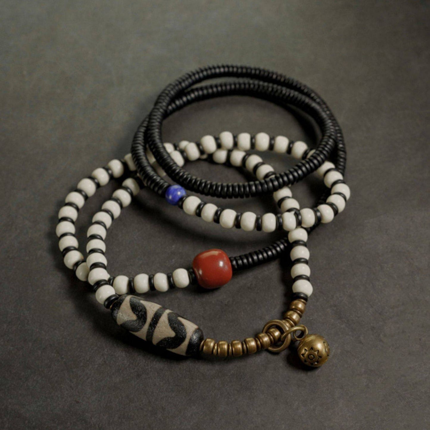 Artisan Vintage Tibetan Necklace & 4-Layer Wrap Wooden Bracelet