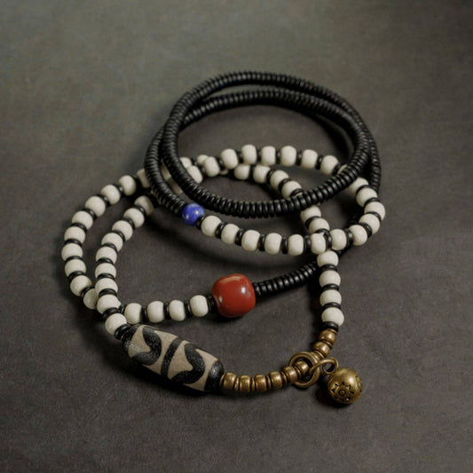 Artisan Vintage Tibetan Necklace & 4-Layer Wrap Wooden Bracelet
