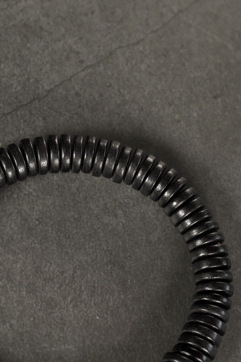 Black Ebony Wood & Textured Vintage Brass Heishi Bracelet (Industrial Style)