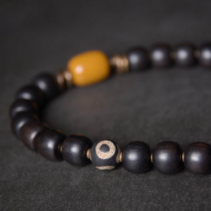 Ebony & Buddha Yellow Jade Bracelet of Compassion - Peace & Purification
