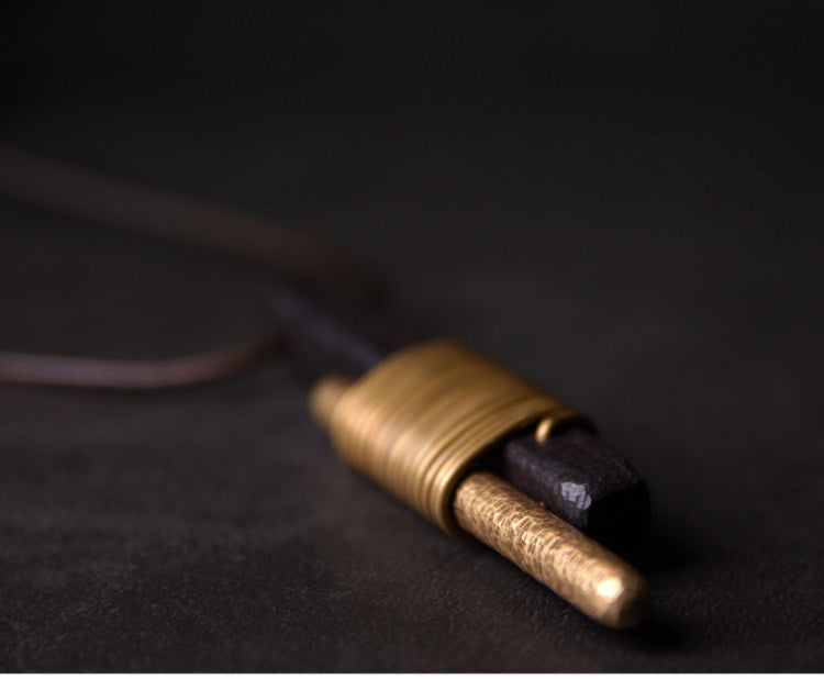 Hand-Forged Ebony and Raw Brass Totem Necklace