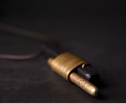 Hand-Forged Ebony and Raw Brass Totem Necklace