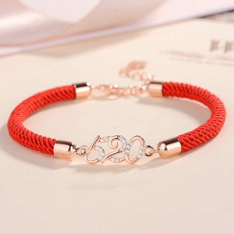 S925 Sterling Silver Red String Couple Bracelet - "520" (I Love You) & "1314" (Forever)