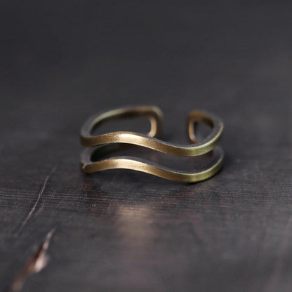 Artisan Double-Layered Wavy & V-Shape Brass Rings
