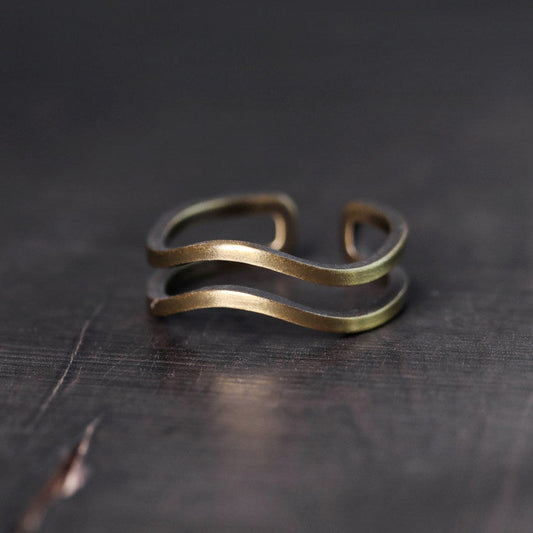 Artisan Double-Layered Wavy & V-Shape Brass Rings