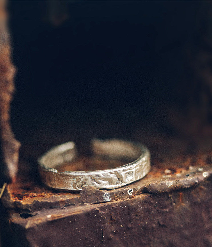 Artisan Distressed Bark-Texture 925 Sterling Silver Ring