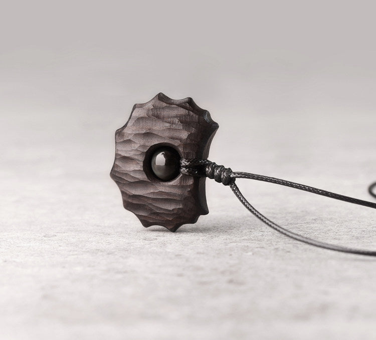 "The Watcher" Rainbow Eye Obsidian & Ebony Wooden Necklace