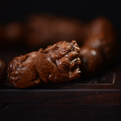 Artisan Golden Silk Sandalwood Pixiu Feng Shui Bracelet