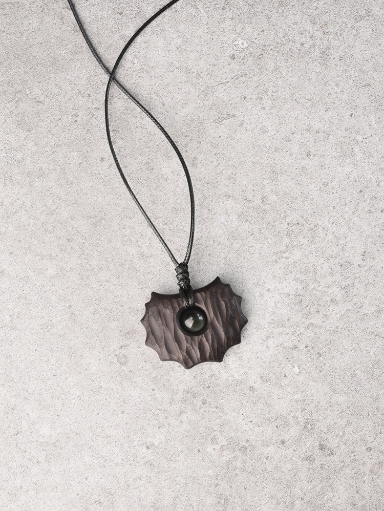 "The Watcher" Rainbow Eye Obsidian & Ebony Wooden Necklace