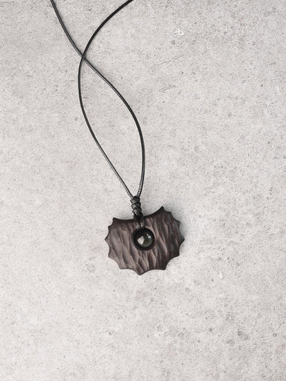 "The Watcher" Rainbow Eye Obsidian & Ebony Wooden Necklace