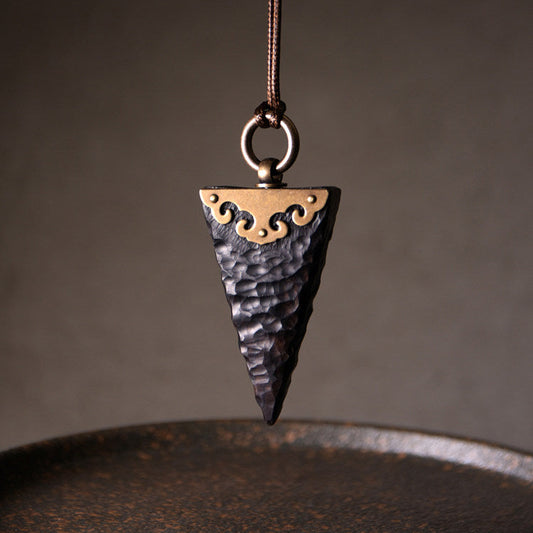 Hand-Carved Ebony Arrowhead and Filigree Brass Necklace
