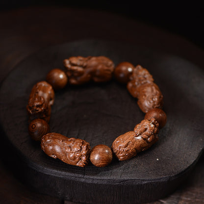 Artisan Golden Silk Sandalwood Pixiu Feng Shui Bracelet