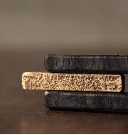 Artisan Hammered Brass and Ebony Vintage Wood Necklace