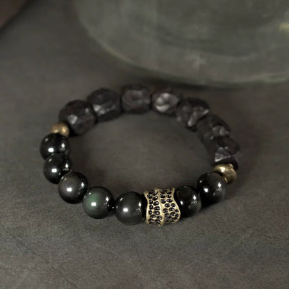 Handcrafted Ebony Wooden Bead Bracelet | Antique Copper Bracelet for Protection & Good Fortune