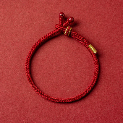 Hand-Braided Red String Cinnabar Bracelet for Luck & Protection