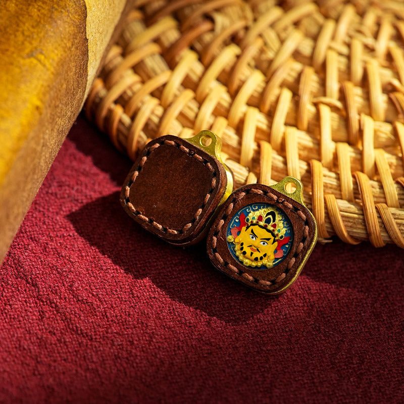 Miniature Tibetan Tsha-Tsha Pendant in Hand-Stitched Leather (16mm Tiny Charm)